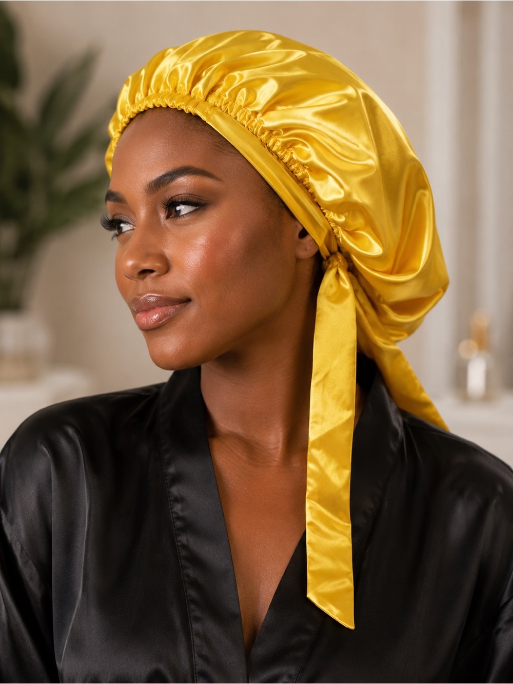 Elegant yellow Satin Bonnet